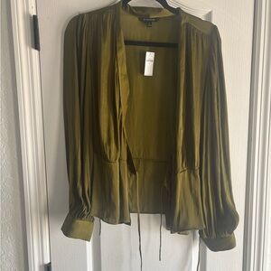 Banana Republic Olive Green Satin Open Front Blouse